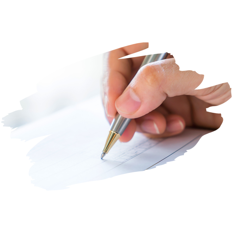 Form filling Someone holding a silver pen and filling in a form